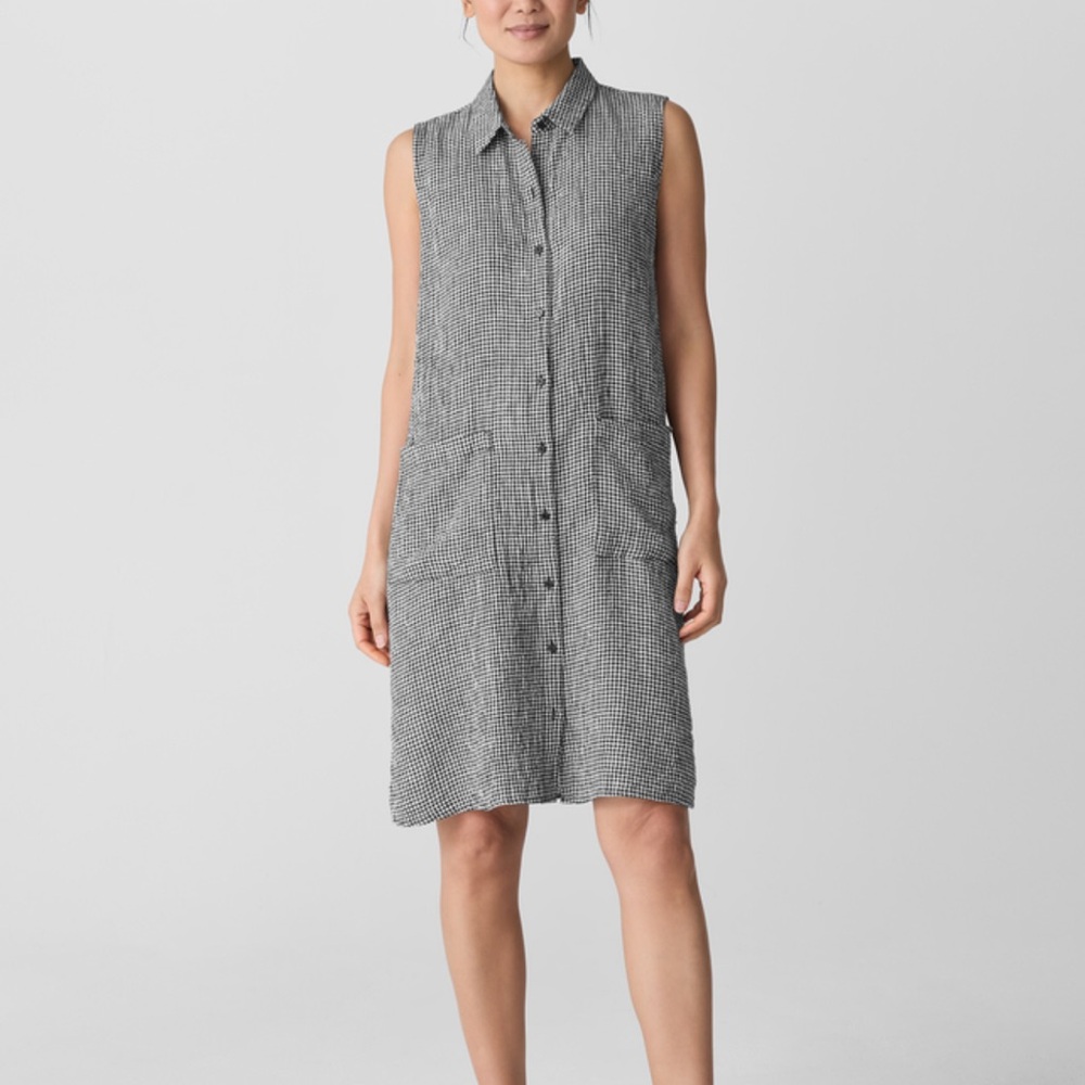 Eileen Fisher Black and Gray Checkered Sleeveless Dress